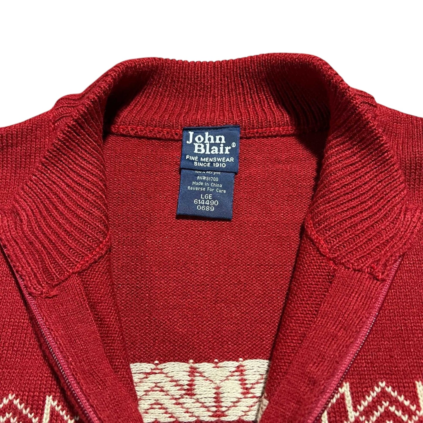 John Blair Zip Front Ski Cardigan Vintage Size L