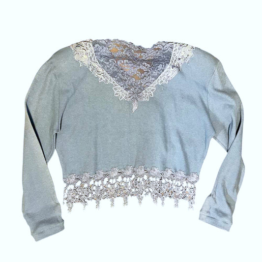 Embroidered 80s V-Neck Pullover Sweater O/S
